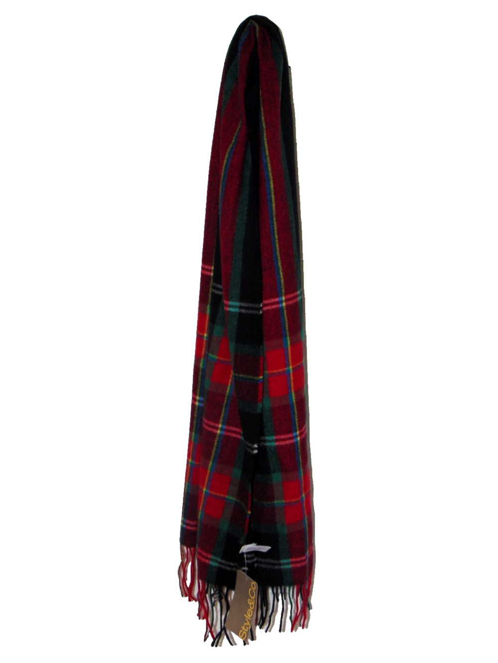 Style & Co Womens Plaid Convertible Wrap Scarf Black Red Tartan Fringed NWT OS
